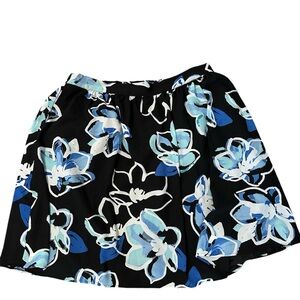 Elle Black and Blue Floral Lined Pull On Skirt - Size XL